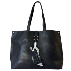 NEW Ulta Beauty Tote Navy Blue Textured Faux Leather front Tassel Snap closure